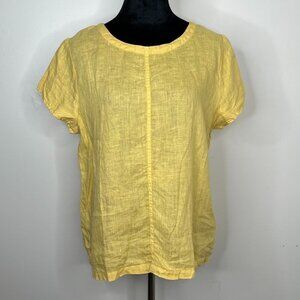 C&C California 100% Linen Button Back Short Sleeve Blouse
